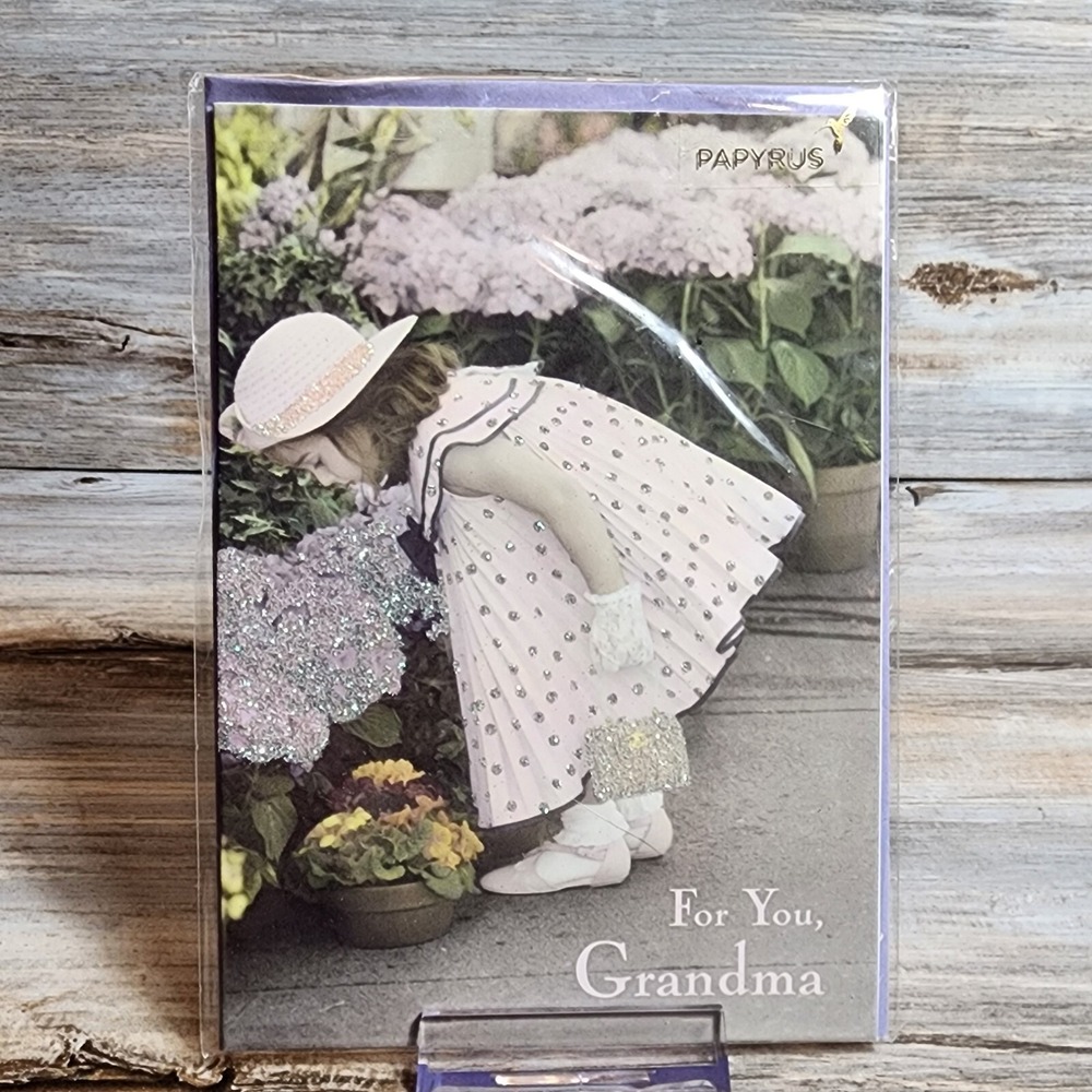 Papyrus Mother's Day Card Glittery Grandma With Grandaughter In The Garden New